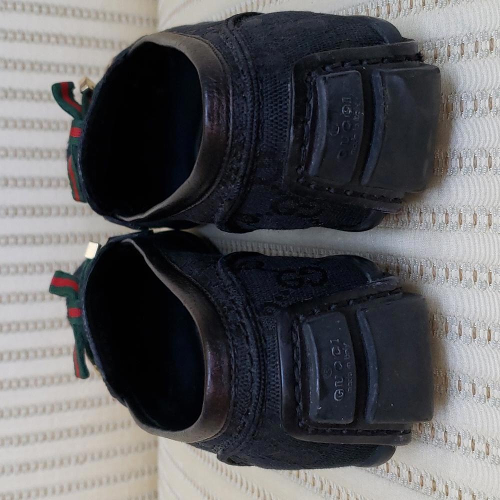 GUCCI GG WEB BLACK CANVAS LOAFERS FLATS - Picture 6 of 8